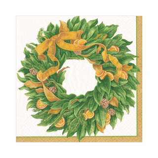 Caspari Magnificent Magnolia Wreath Paper Luncheon Napkins - 20 Per Package 14840L