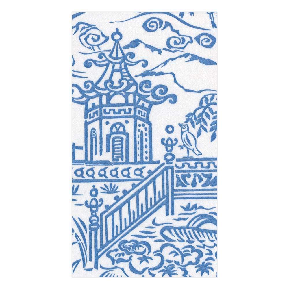 Caspari Pagoda Toile Paper Linen Guest Towel Napkins in Blue - 12 Per Package 15340GG