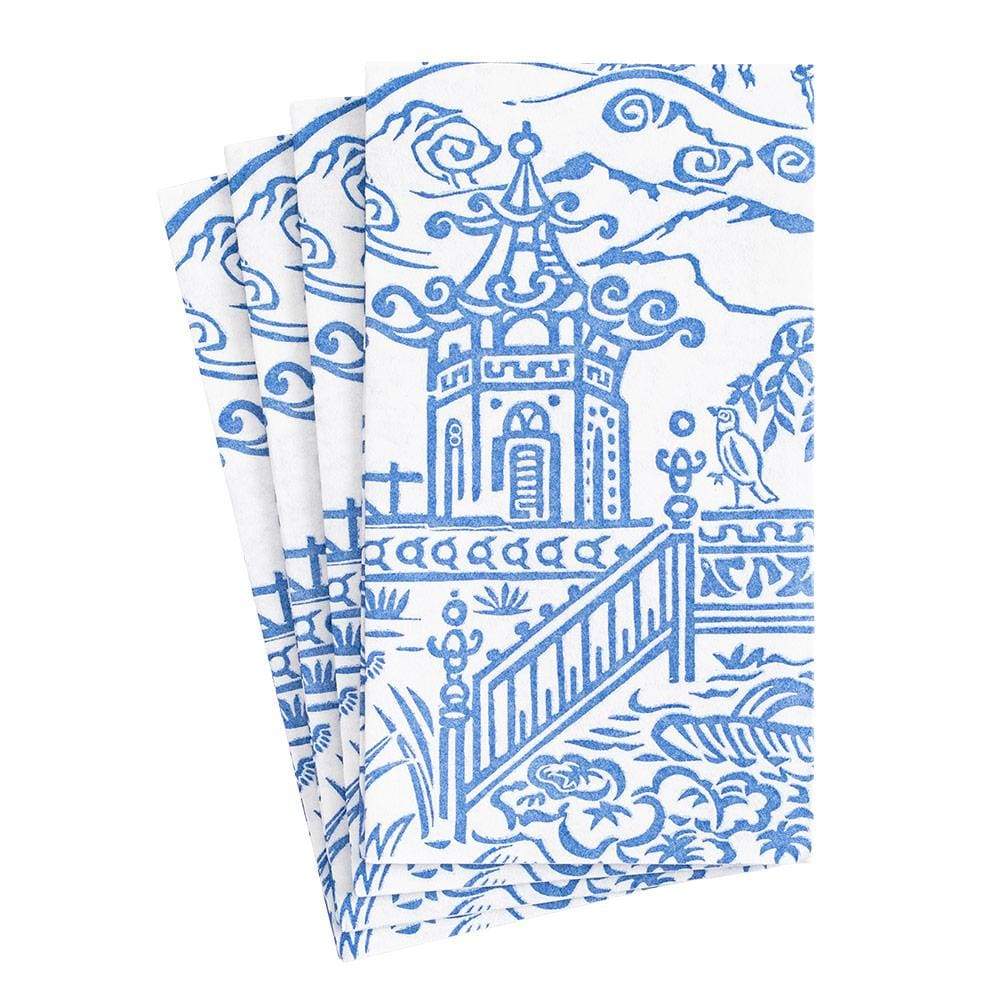 Caspari Pagoda Toile Paper Linen Guest Towel Napkins in Blue - 12 Per Package 15340GG