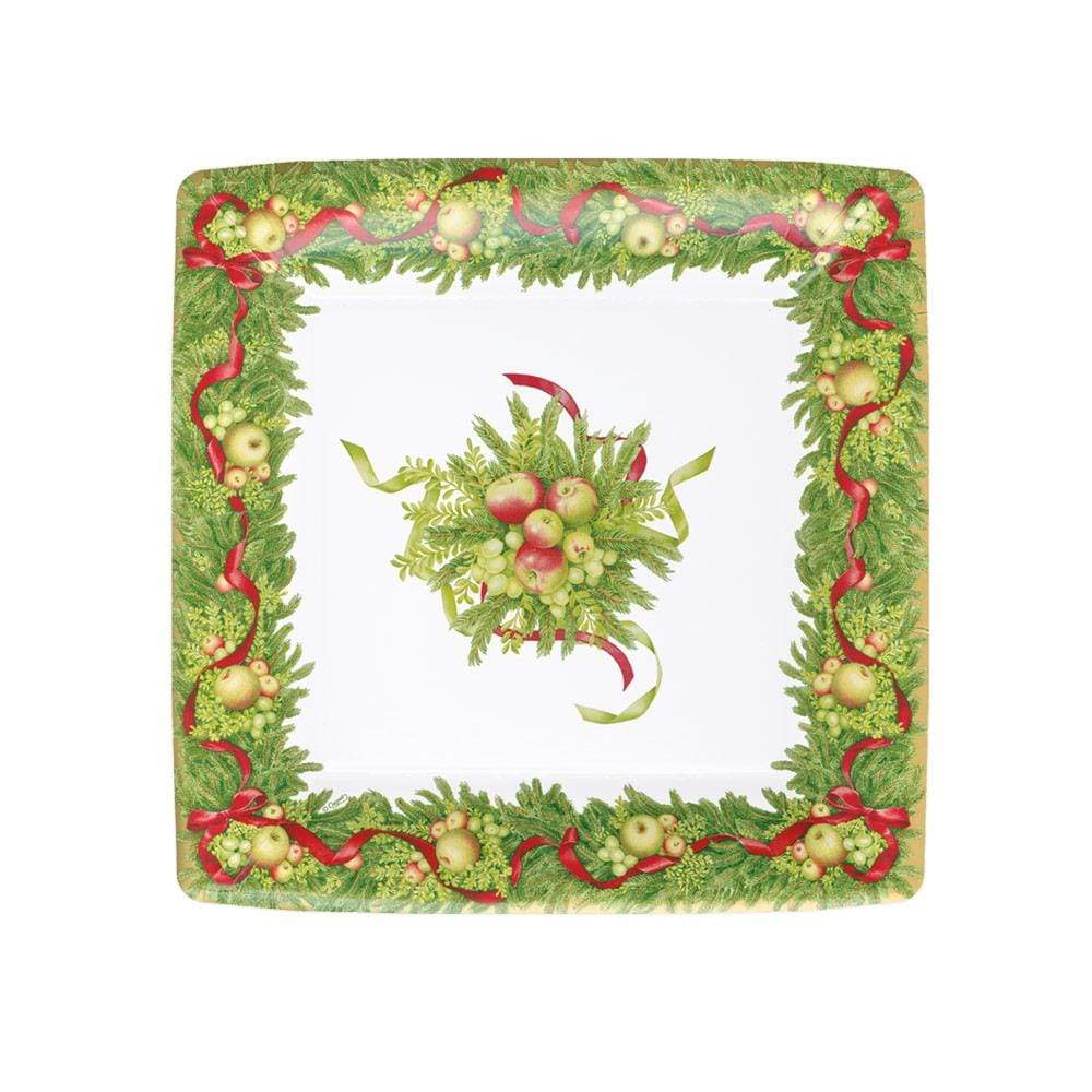 Caspari Apples and Greenery Square Paper Salad & Dessert Plates - 8 Per Package 15480SP