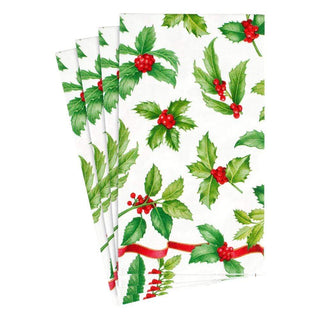 Caspari Holly Toss Paper Guest Towel Napkins in Ivory - 15 Per Package 15490G