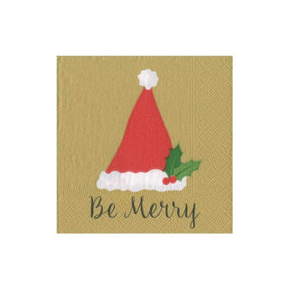 Caspari Be Merry Paper Cocktail Napkins in Gold - 20 Per Package 15601C