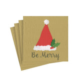 Caspari Be Merry Paper Cocktail Napkins in Gold - 20 Per Package 15601C