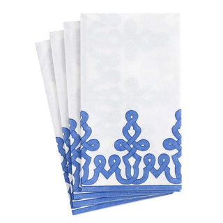 Caspari Dessin Passementerie Paper Linen Guest Towel Napkins in Riviera Blue - 12 Per Package 15644GG