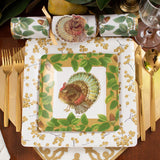 Caspari Turkey and Acorns Square Paper Salad & Dessert Plates - 8 Per Package 15650SP