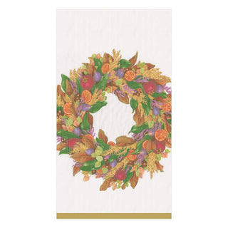 Caspari Autumn Wreath Paper Guest Towel Napkins in Ivory - 15 Per Package 15660G