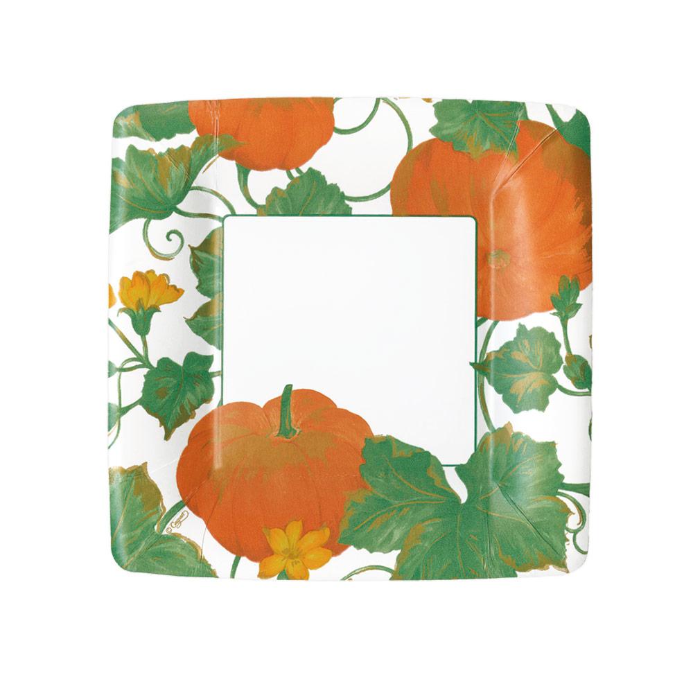 Caspari Heirloom Pumpkins Square Paper Salad & Dessert Plates in Ivory & Orange - 8 Per Package 15670SP