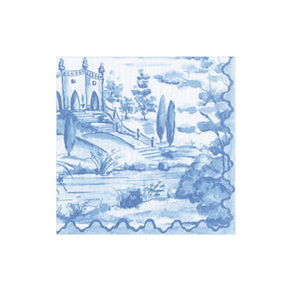 Caspari Tuscan Toile Boxed Paper Cocktail Napkins in Blue - 40 Per Box 15770B