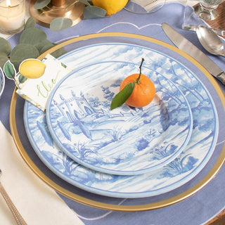 Caspari Tuscan Toile Paper Dinner Plates in Blue - 8 Per Package 15770DP