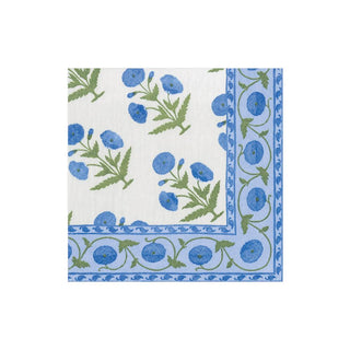 Caspari Indian Poppy Paper Cocktail Napkins in Blue - 20 Per Package 15810C