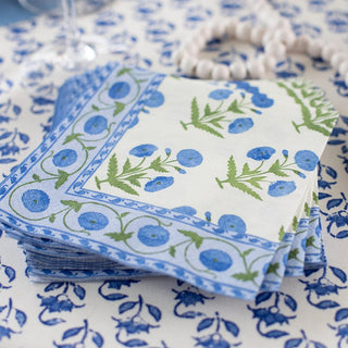 Caspari Indian Poppy Paper Cocktail Napkins in Blue - 20 Per Package 15810C