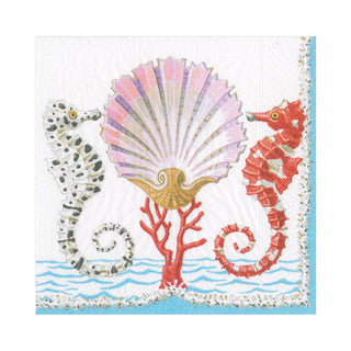 Caspari Seahorses and Shell Paper Luncheon Napkins - 20 Per Package 15870L