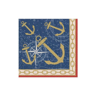 Caspari Weigh Anchor Boxed Paper Cocktail Napkins - 40 Per Box 15910B