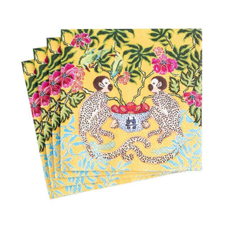 Caspari Monkeys Boxed Paper Cocktail Napkins in Yellow - 40 Per Box 15920B