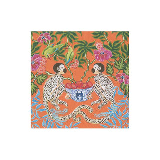 Caspari Monkeys Boxed Paper Cocktail Napkins in Orange - 40 Per Box 15921B