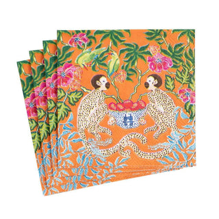 Caspari Monkeys Boxed Paper Cocktail Napkins in Orange - 40 Per Box 15921B