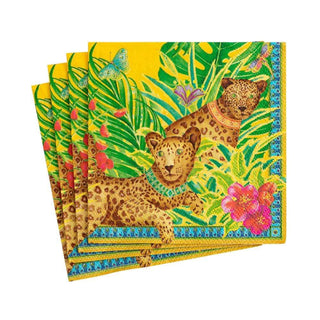Caspari Leopards Boxed Paper Cocktail Napkins in Yellow - 40 Per Box 15940B