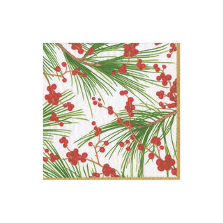 Caspari Berries and Pine Paper Cocktail Napkins - 20 Per Package 15990C