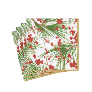 Caspari Berries and Pine Paper Cocktail Napkins - 20 Per Package 15990C