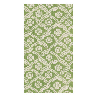 Caspari Domino Paper Floral Cross Brace Paper Guest Towel Napkins in Green - 15 Per Package 16020G