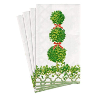 Caspari Topiaries Paper Guest Towel Napkins in Green Border - 15 Per Package 16051G