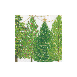 Caspari Christmas Trees with Lights Paper Cocktail Napkins - 20 Per Package 16150C