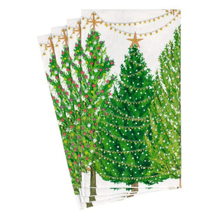 Caspari Christmas Trees with Lights Paper Guest Towel Napkins - 15 Per Package 16150G
