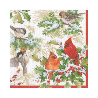 Caspari Christmas Birds and Greenery Paper Luncheon Napkins - 20 Per Package 16190L