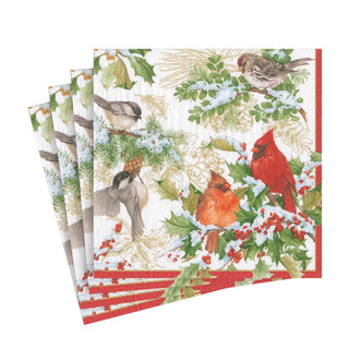 Caspari Christmas Birds and Greenery Paper Luncheon Napkins - 20 Per Package 16190L