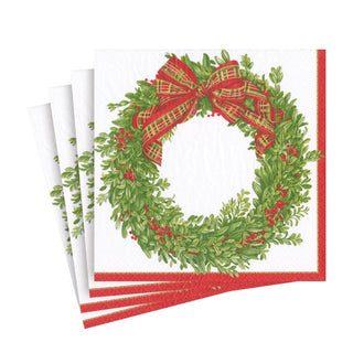 Caspari Boxwood and Berries Wreath Paper Luncheon Napkins - 20 Per Package 16200L