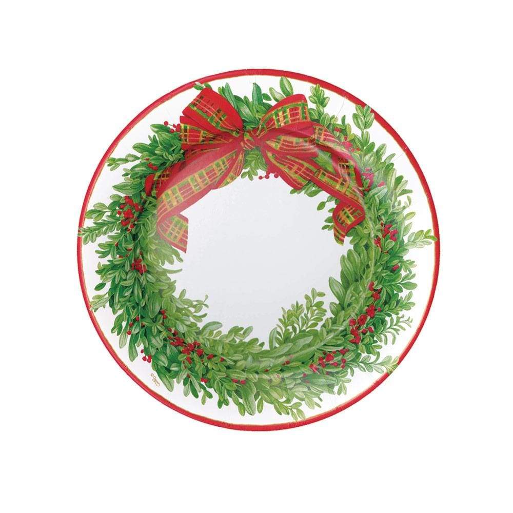 Caspari Boxwood and Berries Wreath Paper Salad & Dessert Plates - 8 Per Package 16200SP