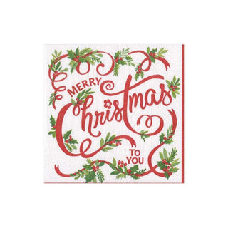 Caspari Merry Christmas to You Paper Cocktail Napkins - 20 Per Package 16280C
