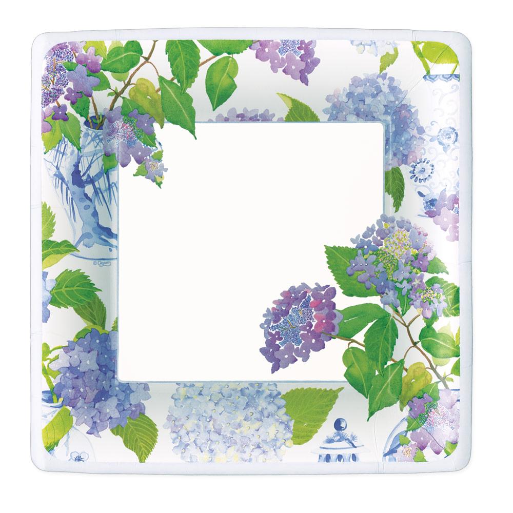 Caspari Hydrangeas and Porcelain Square Paper Dinner Plates - 8 Per Package 16400DP