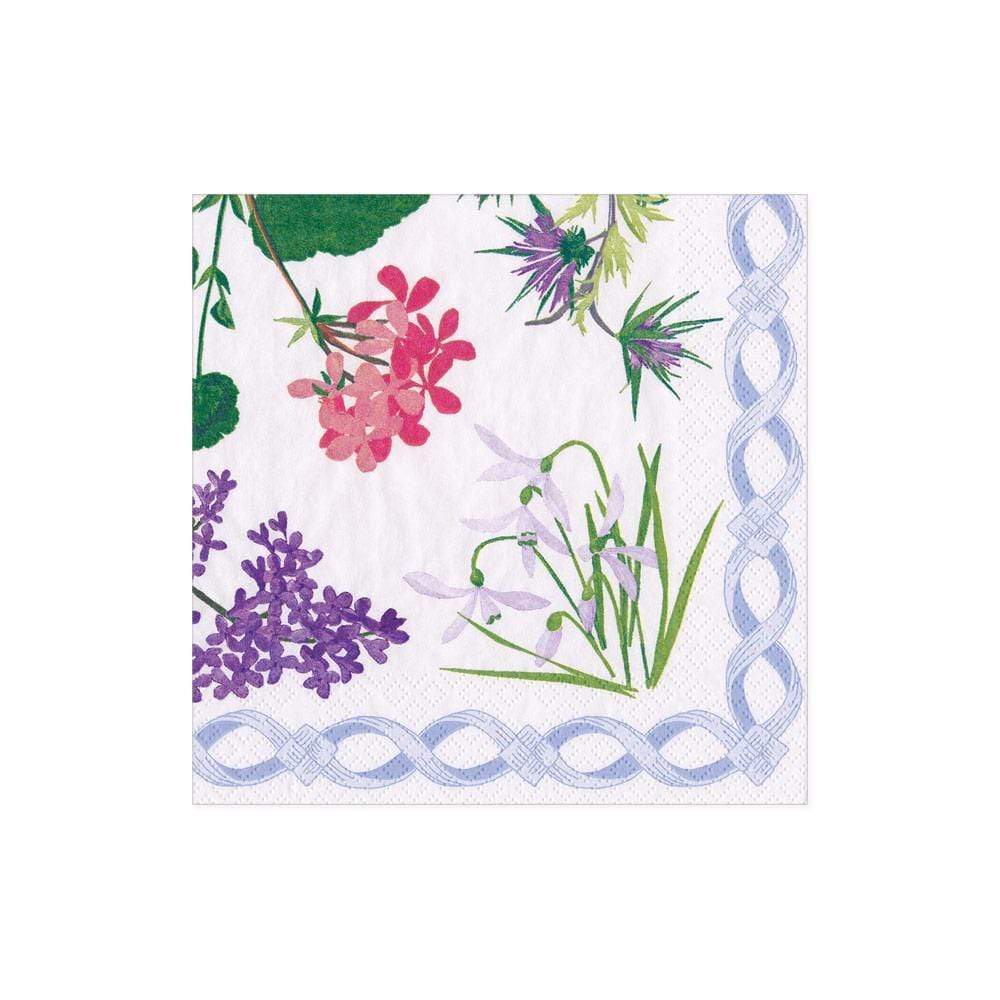 Caspari Mary Delany Flower Mosaics Paper Cocktail Napkins in White - 20 Per Package 16410C