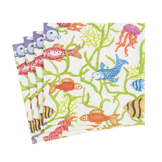 Caspari Tropical Reef Paper Cocktail Napkins in White - 20 Per Package 16440C