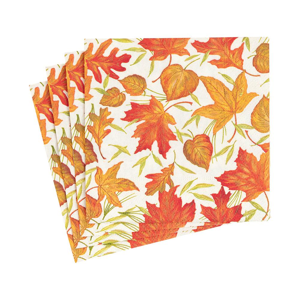 Caspari Woodland Leaves Paper Cocktail Napkins in Ivory - 20 Per Package 16540C