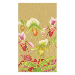 Caspari Slipper Orchid Paper Guest Towel Napkins in Gold - 15 Per Package 16590G