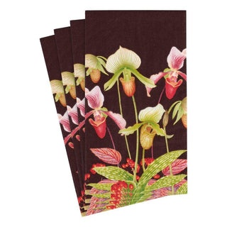 Caspari Slipper Orchid Paper Guest Towel Napkins in Chestnut - 15 Per Package 16591G