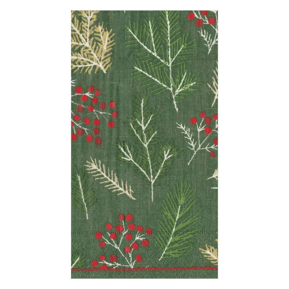 Caspari Sprigs and Berries Paper Guest Towel Napkins in Evergreen - 15 Per Package 16691G
