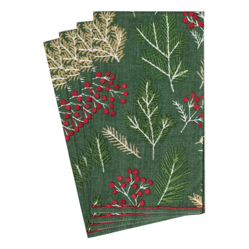 Caspari Sprigs and Berries Paper Guest Towel Napkins in Evergreen - 15 Per Package 16691G
