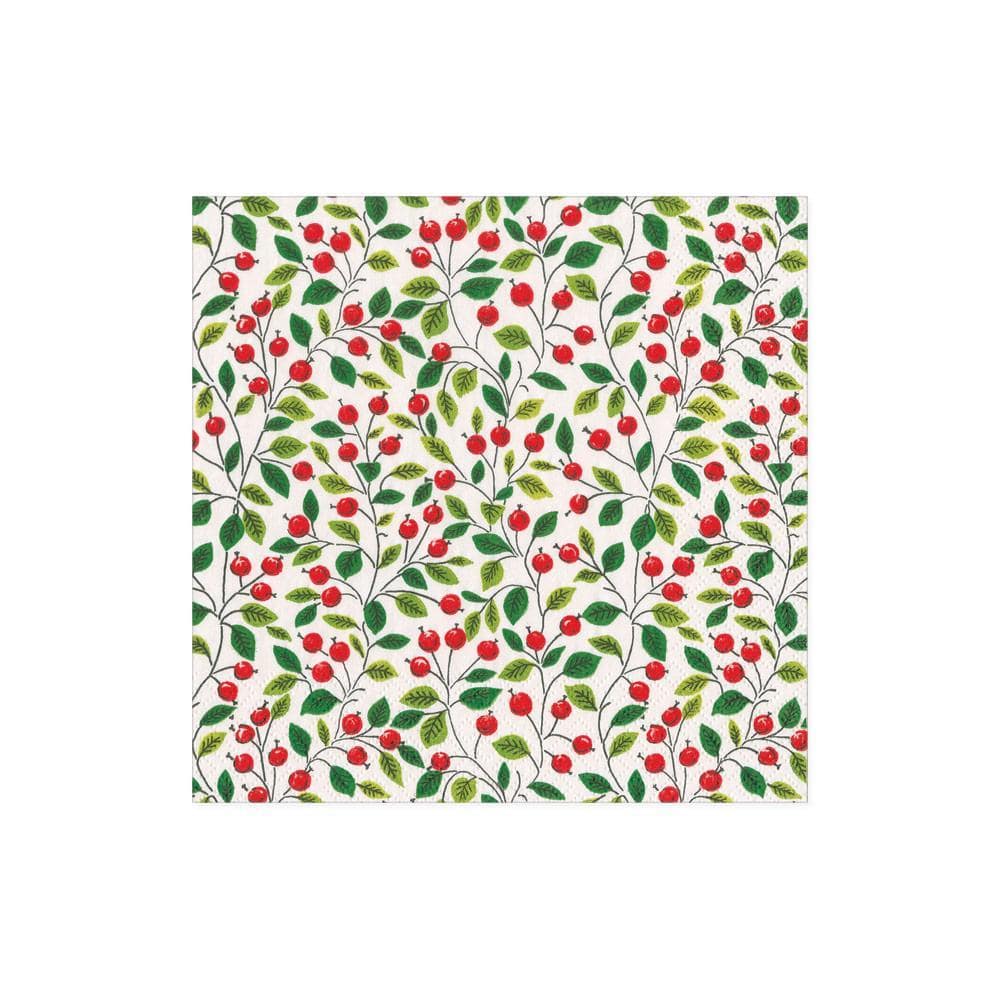 Caspari Berries and Leaves Paper Cocktail Napkins in White - 20 Per Package 16700C