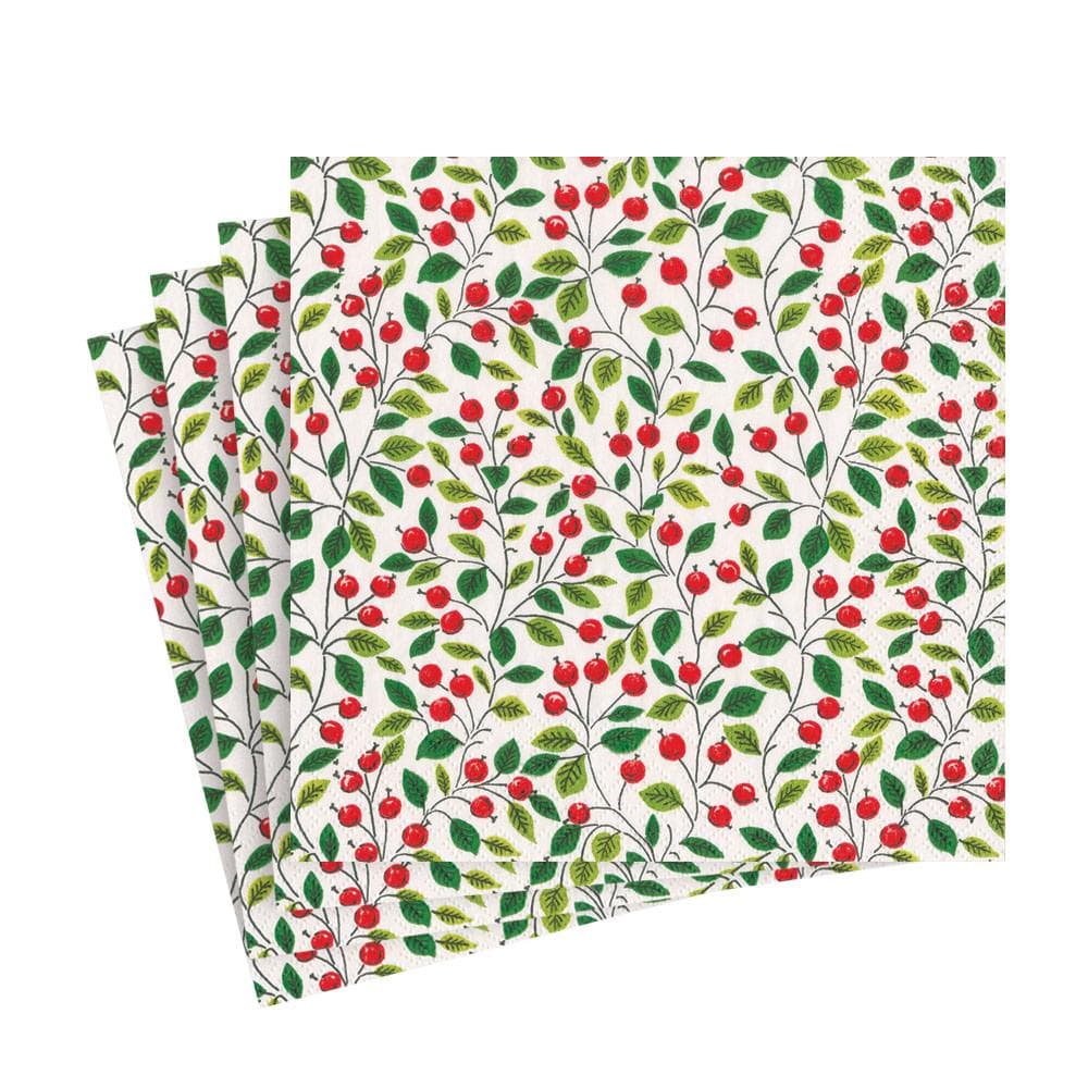 Caspari Berries and Leaves Paper Luncheon Napkins in White - 20 Per Package 16700L