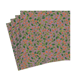 Caspari Berries and Leaves Paper Luncheon Napkins in Soft Plum - 20 Per Package 16701L
