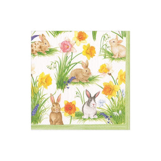 Caspari Bunnies and Daffodils Paper Cocktail Napkins - 20 Per Package 16870C