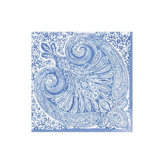 Caspari Paisley Medallion Boxed Paper Cocktail Napkins in Blue - 40 Per Box 16970B