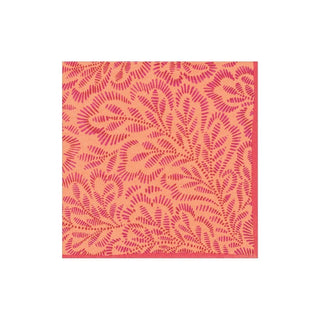 Caspari Block Print Leaves Boxed Paper Cocktail Napkins in Fuchsia & Orange - 40 Per Box 16982B