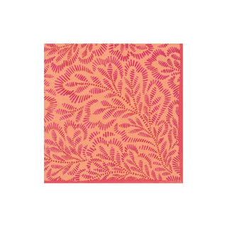 Caspari Block Print Leaves Paper Cocktail Napkins in Fuchsia & Orange - 20 Per Package 16982C