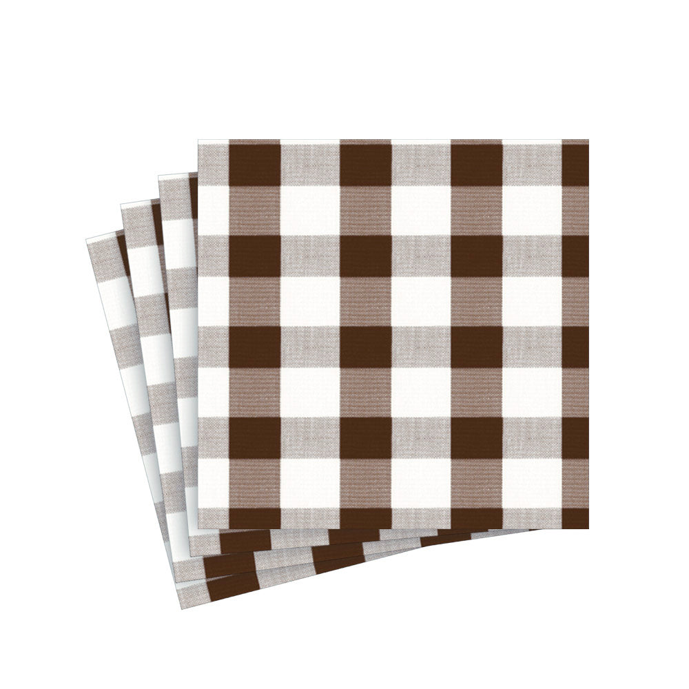 Gingham Paper Cocktail Napkins in Chocolate - 20 Per Package 17074C