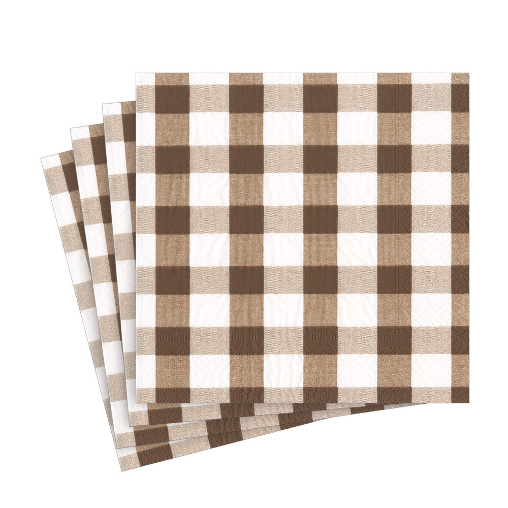 Gingham Paper Luncheon Napkins in Chocolate - 20 Per Package 17074L