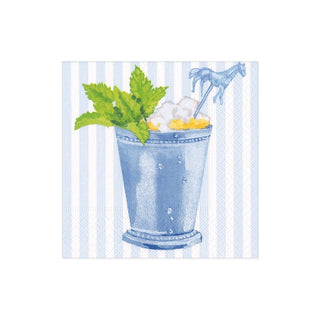 Caspari Mint Julep Boxed Paper Cocktail Napkins in Blue - 40 Per Box 17100B